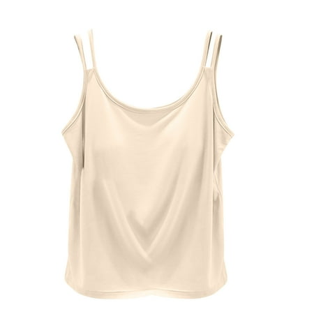 ZyeKqe Womens Cami Tops with Built in Bra Padded Spaghetti Strap Undershirts Loose Fitted Soft Tank Tops