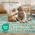 thumbnail image 4 of ODIKA 4'x6' Washable Area Rug Mid Atomic Century Motifs Hallway Teal Oushak Coastalbeach Ruags for Dorm Room, Small Living Stain Resistant Low Profile, Easy Care, 4 of 7