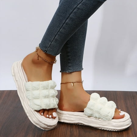 

Cathalem Ladies Summer Fashion Solid Color Fabric Comfortable Massage Thick Sole Slippers Womens Slipper Socks Beige 7