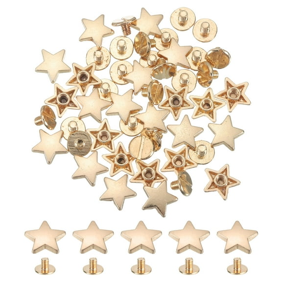 24 Sets Metal Star Rivets Studs, 12mm Star Rivets Screw Nailhead Punk Rivets, Metal Leather Rivets for Leather Craft Clothing Bags Belts, Light Gold