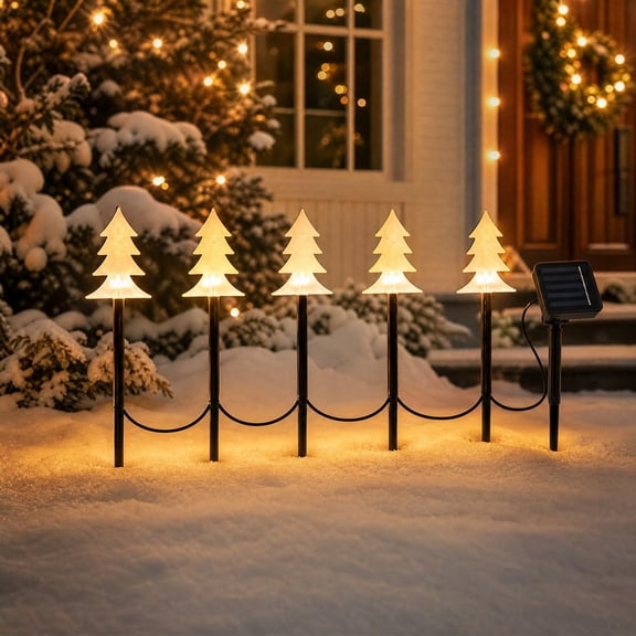 5āPack Solarāpowered Christmas Ground Stake Lights,Autoāon Waterproof Warm LED Decor Lamp,Easyāinsert Outdoor Lighting Ornament For Yard Garden Winter Holiday Decoration