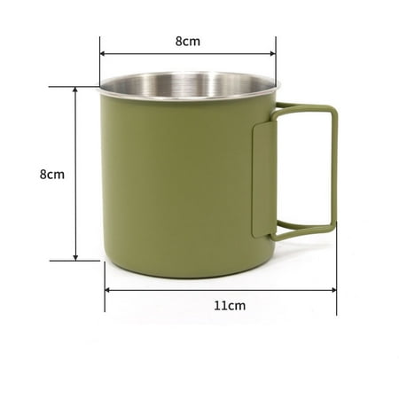 

Stainless Steel Camping Cup with Handle Outdoor Tableware Travel Cup Coffee Wine Beer Mug Water Cup Picnic Utensils 330ml (Army Green)