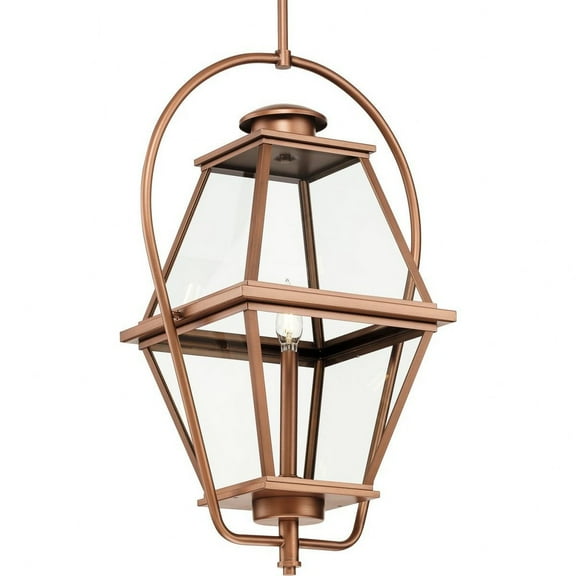 Progress Lighting Bradshaw 1-Light Outdoor Hanging Lantern, Antique Copper, Clear Glass