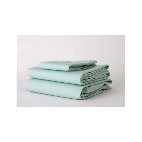 Thomaston Mills USA Hotel Bed Linens 4pc Set TWIN Fabric TC-180 color GREEN (contents FLAT 66"x 104" + FITTED 36"x 80"+ 9" + STD Pillowcase 32"x 21")