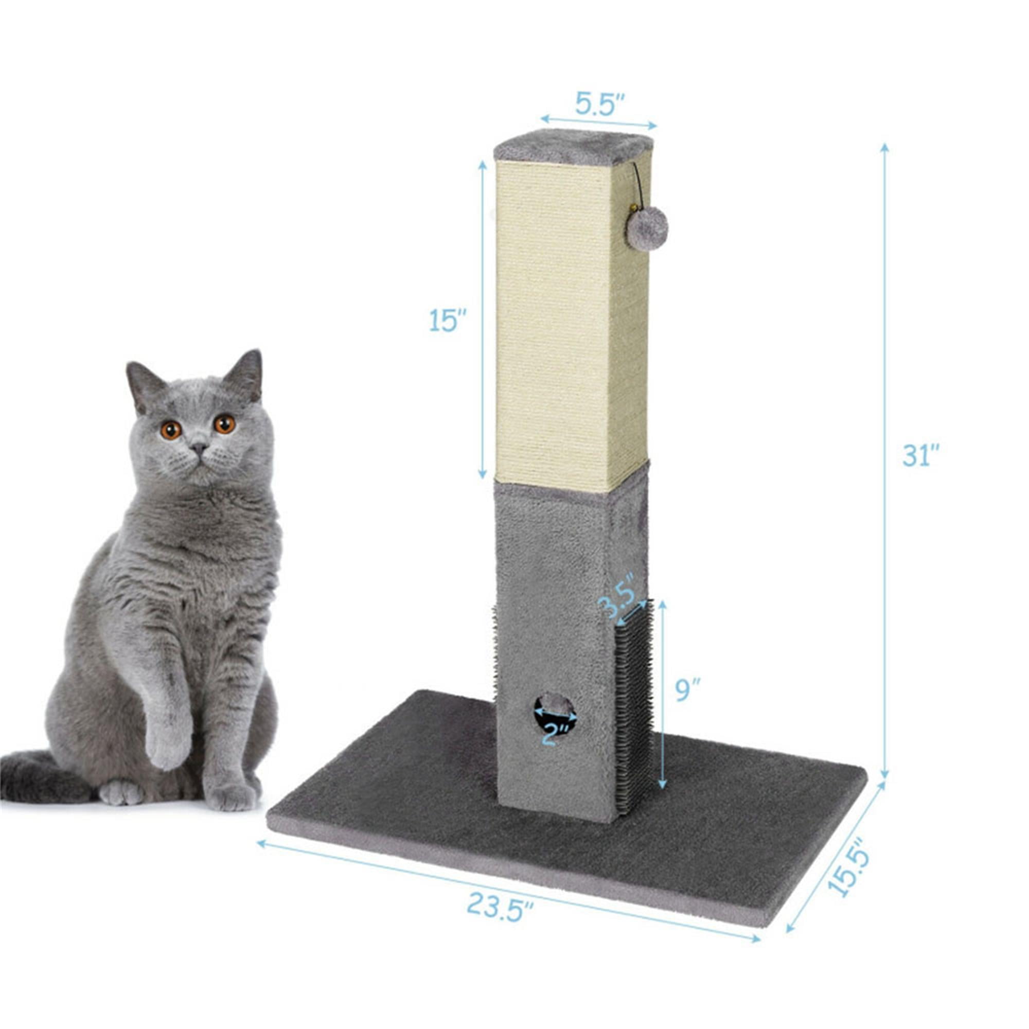 Kadyn 31" Cat Scratching Post for Large Cats with Sisal Rope and 2 Plush Ball, Indoor Square Cat Scratcher Tower Furniture, Gray