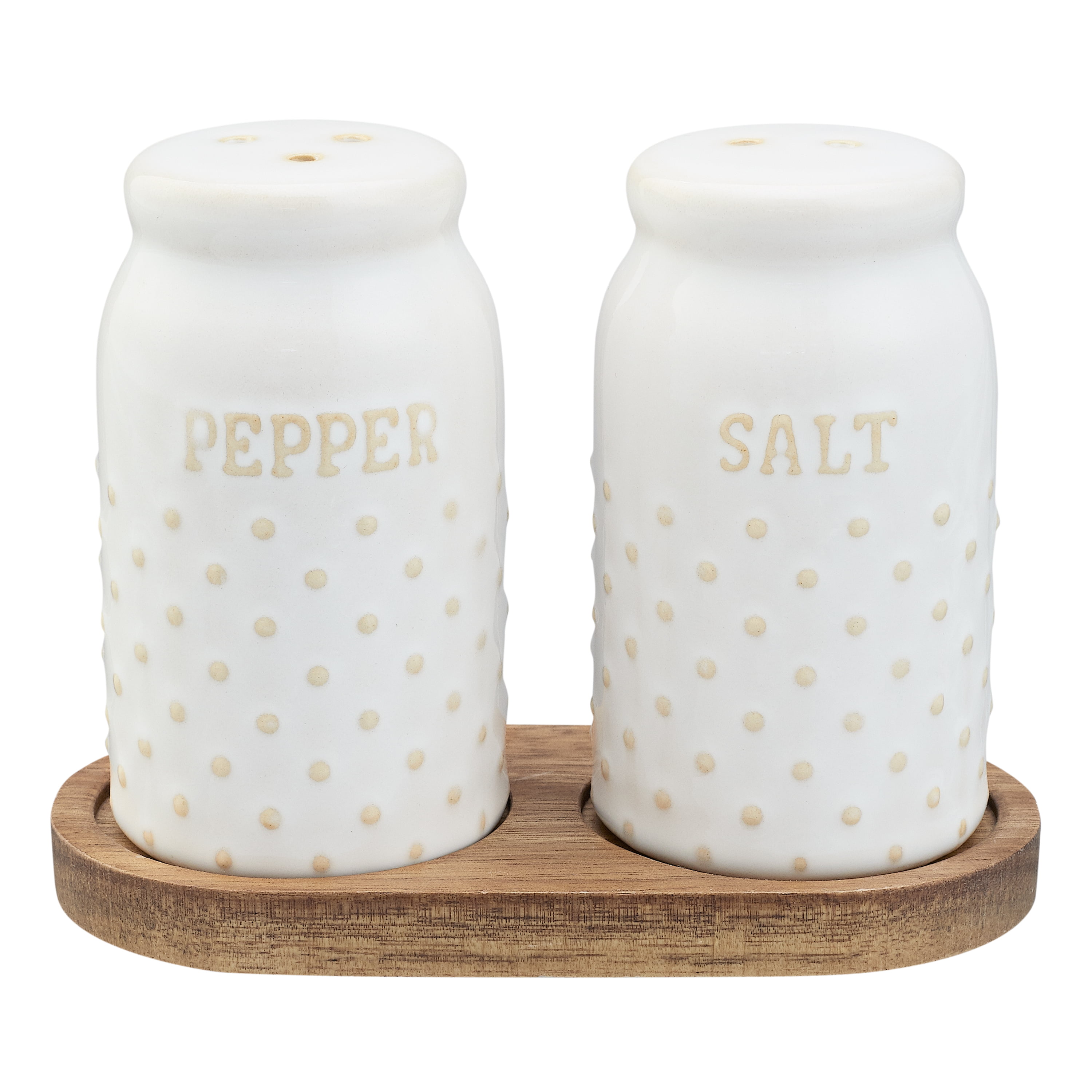 Better Homes & Gardens Farmhouse 4-Piece Dotted Sugar Cannister, Creamer,  and Salt and Pepper Shaker Set in White