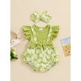 thumbnail image 2 of Bagilaanoe Newborn Baby Girl Summer Rompers Daisy Print Fly Sleeve Bodysuits + Headband 3M 6M 9M 12M 18M Infant One Piece Jumpsuit, 2 of 7