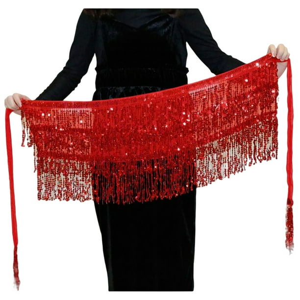 Sonducket a la cadera para danza del vientre a la moda, faldas con borlas, multicolor, hermosa lentejuela, diamantes de imitación brillantes, Prendas para la parte inferior del cuerpo Rojo Sonducket AP012243-01