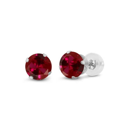 1.20 Ct Round 5mm Red Created Ruby 14K White Gold Stud Earrings