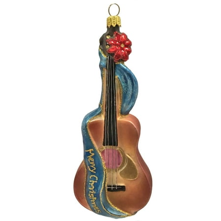 Guitar Christmas Tree Ornament - Merry Christmas Guitar Musical Instrument Polish Glass Christmas Tree Ornament