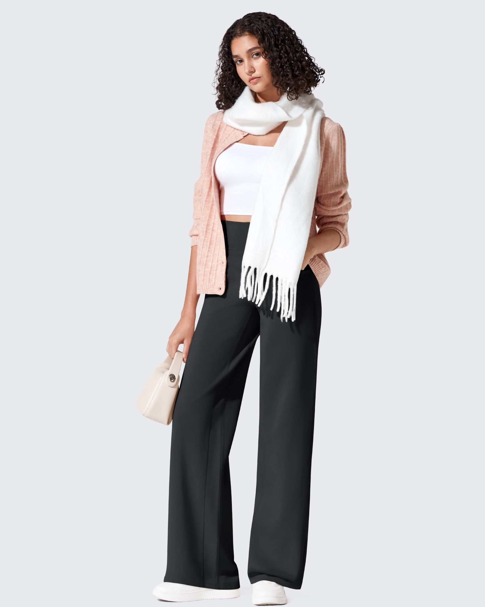 G4Free Fleece Lined Pants Women Wide Leg Work Trousers with Pockets High Waisted Sweatpants for Casual Dress Winter