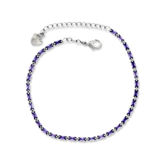 Kaash Customs Silver Plated with Rectangle CZ Stone Adjustable Anklet Jewelry Best Holiday Gift for Women and Girls