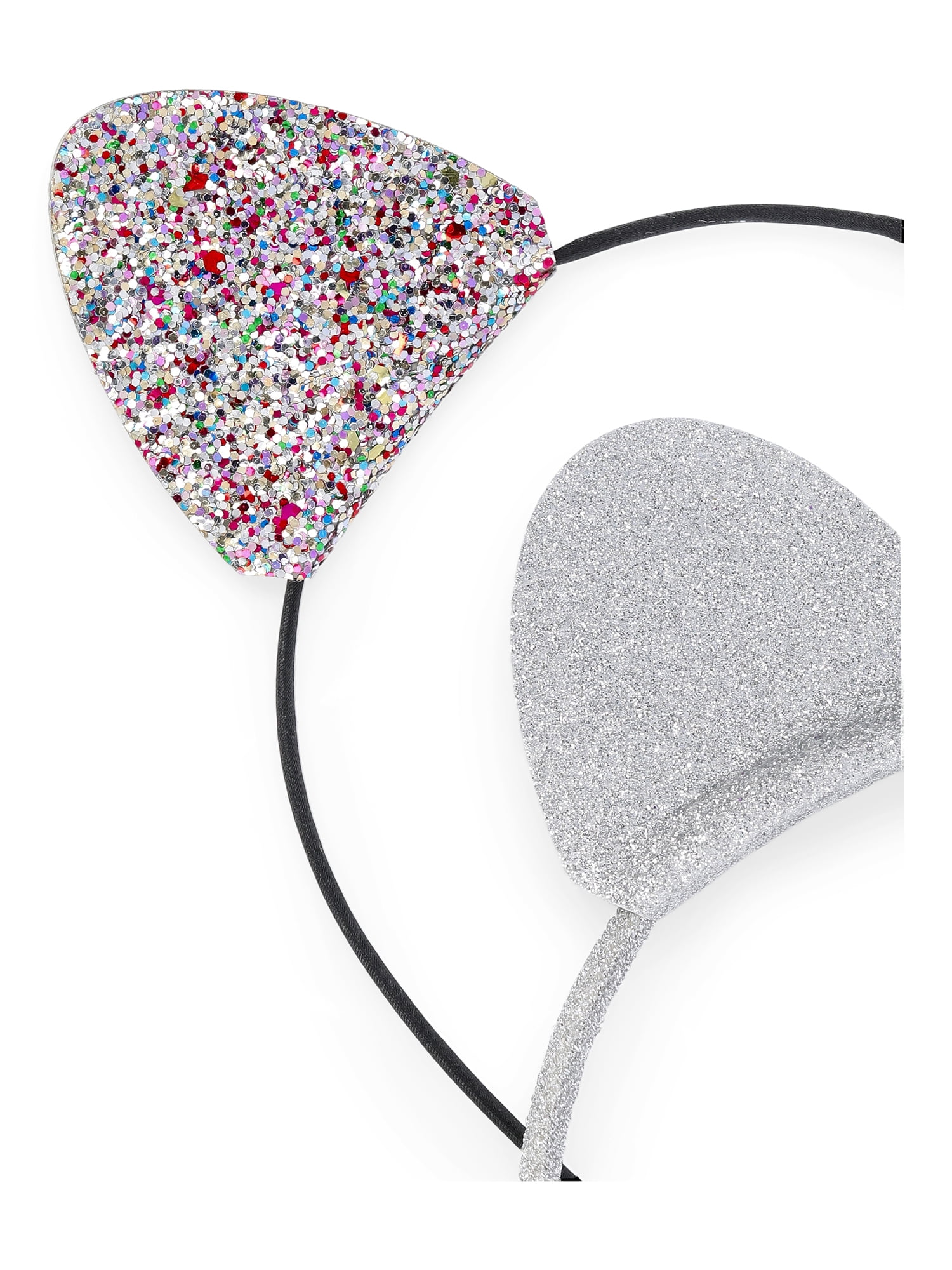 Wonder Nation Girls Cat Ear Headbands, 2-Piece, Black/Silver