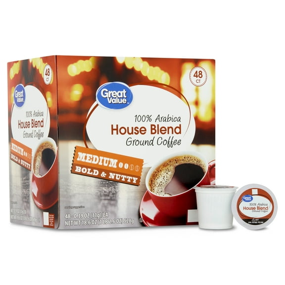 Great Value 100% Arabica House Blend Medium Roast Coffee Pods, 48 Count