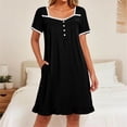 thumbnail image 7 of Purcolt Nightgowns for Women Cute Lace Trim Short Sleeve Sleepshirt Ruffle Hem Button Down Nightshirt Soft Pajamas Dress Casual Sleepwear with Pockets, 7 of 7