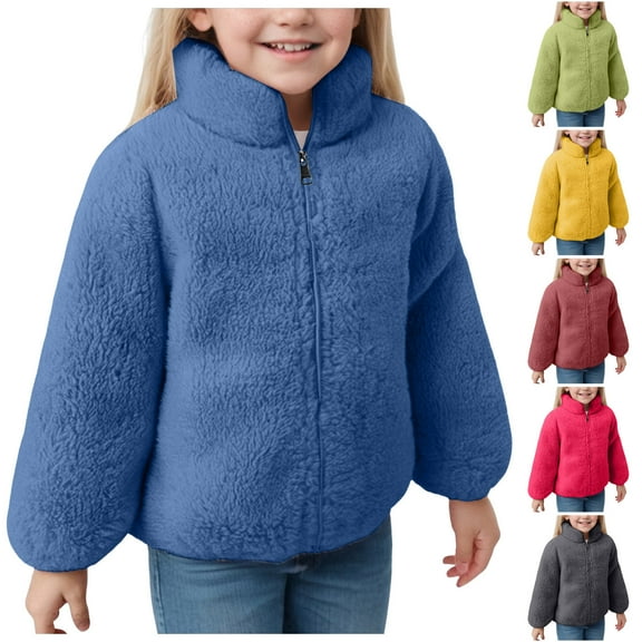 Mepaouo Toddler Fleece Jacket Boys Girls Long Sleeve Plush Outwear Kids Fall Winter Coat Zip up Tops Blue 18-24 Months