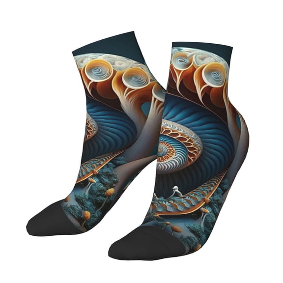 Low Cut Unisex Novelty Crew Socks Casual Ankle Socks for Men Women, Spiral Cool Mushroom