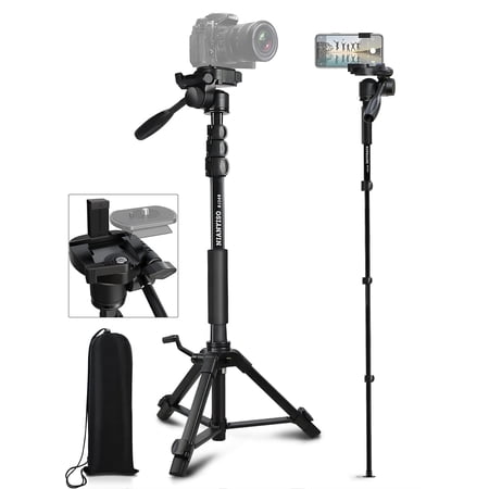 Camera Tripod 69 Inch, Patented 3-Way Swivel Portable Phone Tripod Professional Aluminum Alloy Travel Phone Camera Stand Monopod for Canon Nikon GoPro DSLR, DV Video Camcorder, Smartphone Black