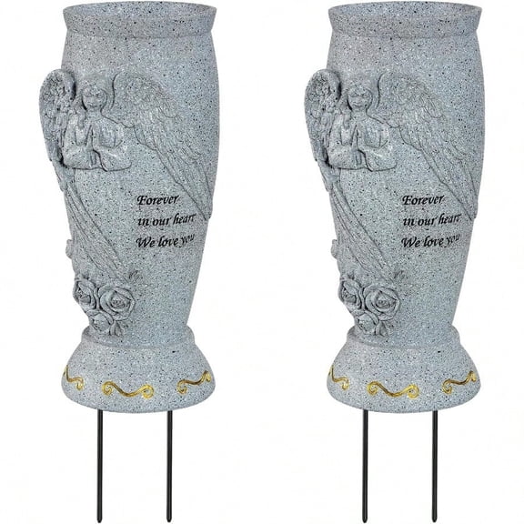 Cemetery Vase Memorial Grave Vase with Ground Spikes Angel Vases for Artificial Flowers Grave Flowers Holder for Cemetery Headstone 2Pcs Flowers are NOT Included
