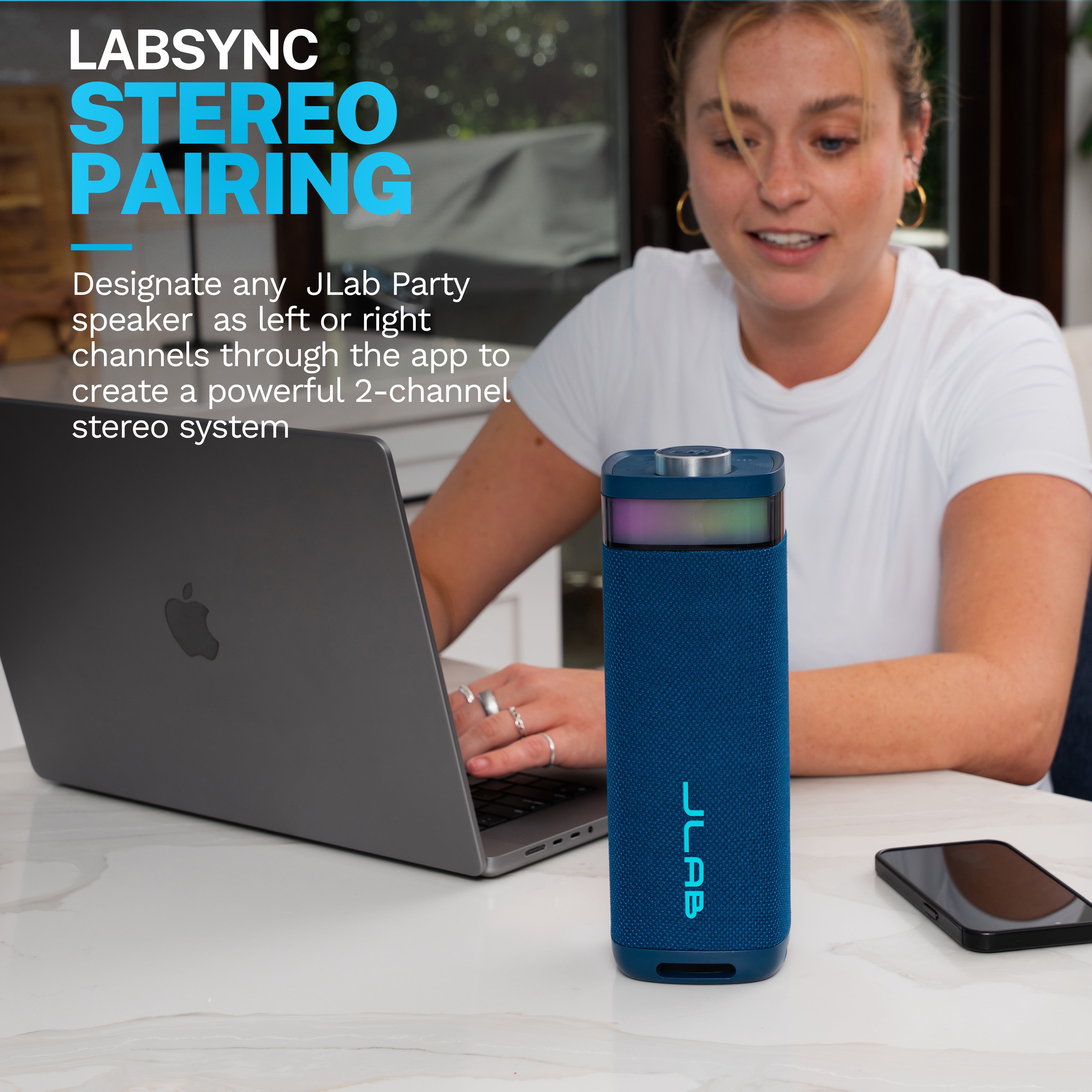 JLab JBuds Party Portable Bluetooth Speaker, 30W, 12 Hour Playtime, RGB Lighting, Splashproof, Navy