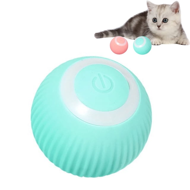 Balle Interactive Bleue pour Chat : Jouet Roulant Intelligent en ABS+Silicone pour Meuler les Dents, Résistant aux Morsures, Auto-Amusement et Soulagement du Stress - Inclut 1 Balle Jouet pour Chat et 1 Câble Type-C (Taille : 4.3*4.3cm)
