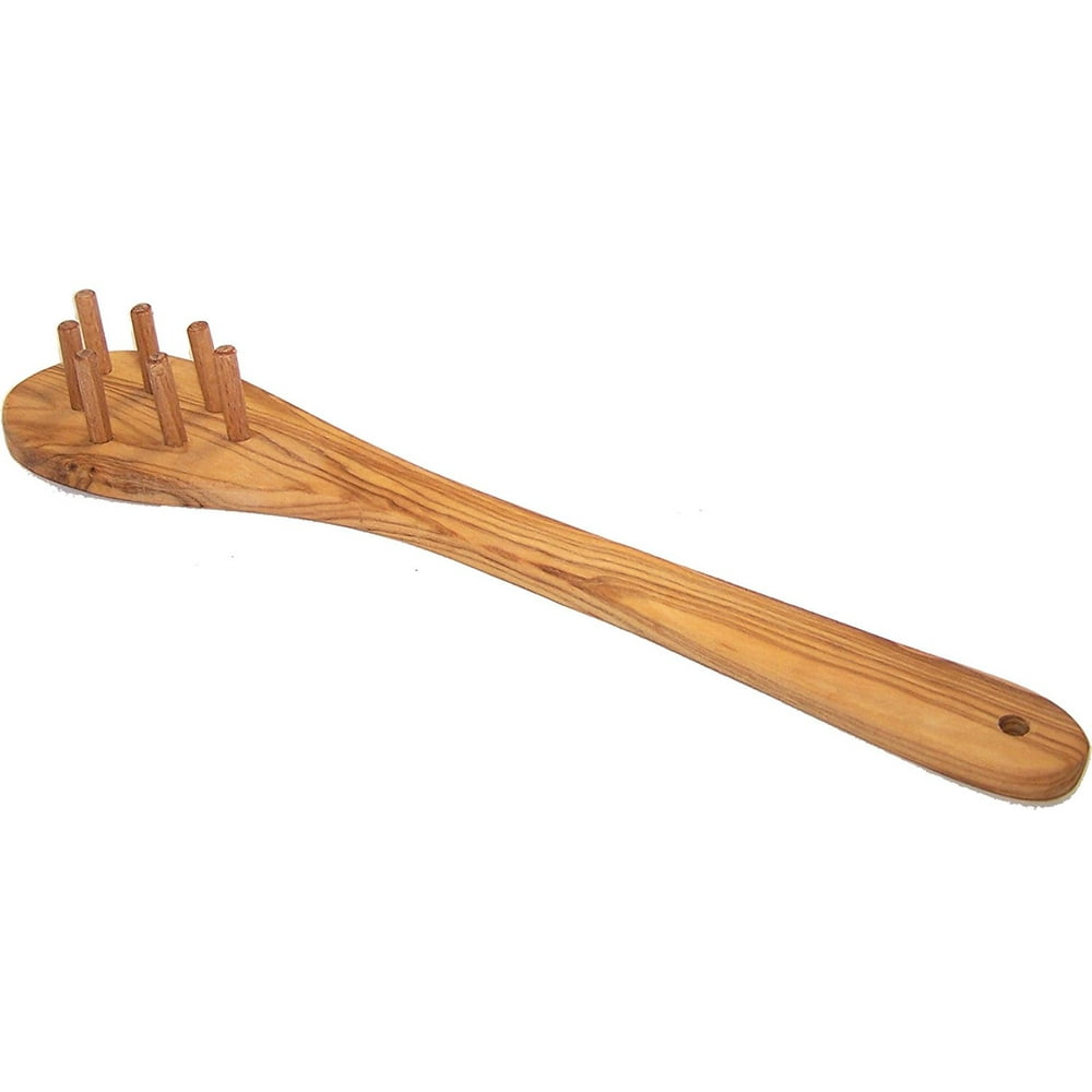 Hand Carved Olive Wood Spaghetti Spoon (12 Inches) with 9 Pegs