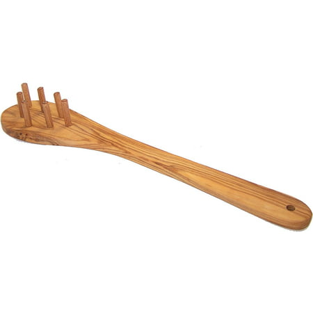 Hand Carved Olive Wood Spaghetti Spoon (12 Inches) - with 9 Pegs - Asfour Outlet (Best Wood For Spoon Carving)