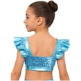thumbnail image 2 of Choomomo Sequin Flutter Sleeve Dance Crop Top for Girls Square Neck Sparkly Dance Top for Stage Show & Recital Light Blue 12, 2 of 7