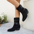 thumbnail image 2 of Womens Wide Calf Ankle Boots Suede Pointed Toe Casual Stacked Heel Strappy Pull on Chelsea Booties, 2 of 5