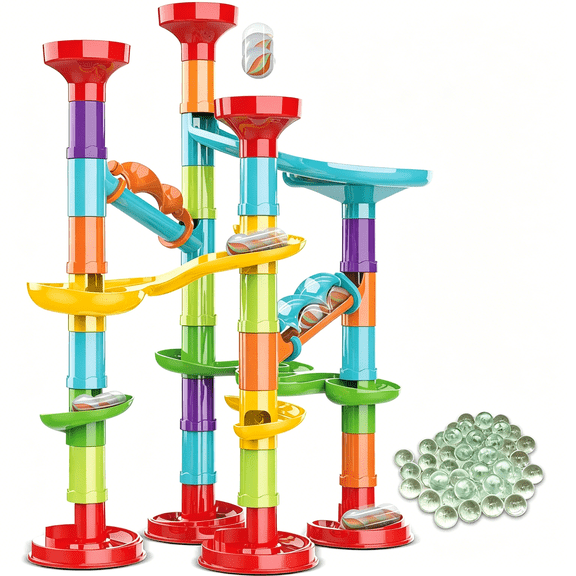 BESTSKY 50 Pcs Marble Toy Premium Set,Stem Educational Building Block Toy,Marble Track Race Set with 15 Glass Marbles for Boys&Girls,Construction Building Blocks Toys for Kids