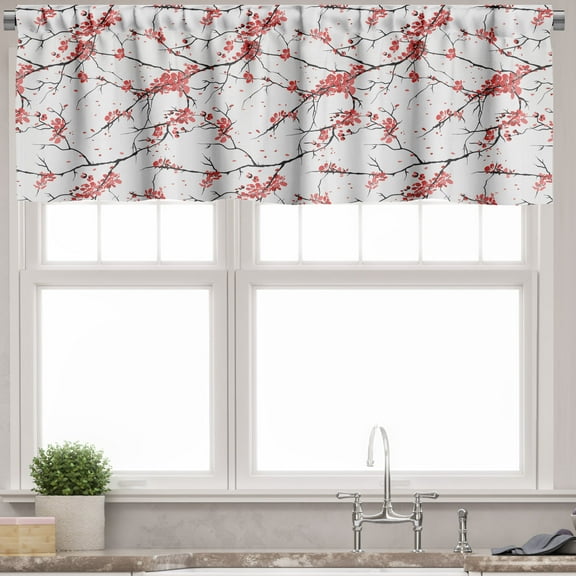 Ambesonne Flower Valance Pack of 2, Windy April Weather, 54"X18", Coral Black