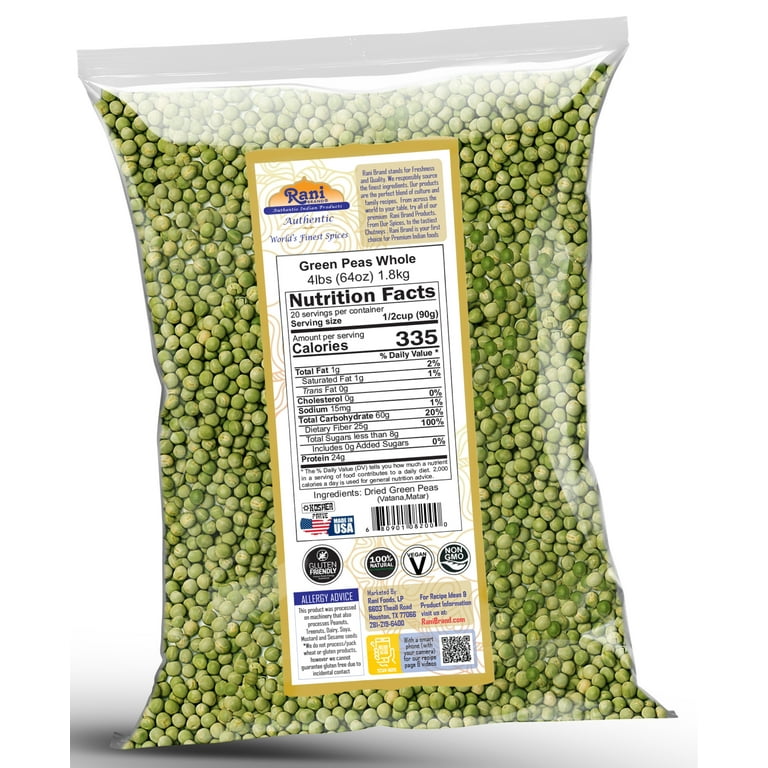 Rani Dried Whole Green Peas 4lbs (64oz) - All Natural, Vegan