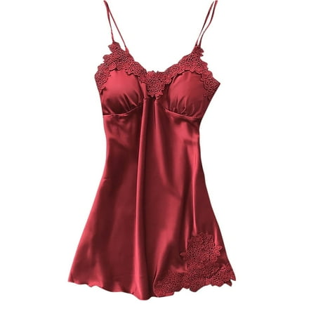 Women Sexy Lingerie Strap Lace Satin Nightgowns for Women V Neck Soft Sleepwear Nighties for Women