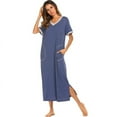 thumbnail image 3 of Women's Comfortable Nightshirt Short Sleeve Nightgown V-Neck Sleepwear Pajama Dress, 3 of 5