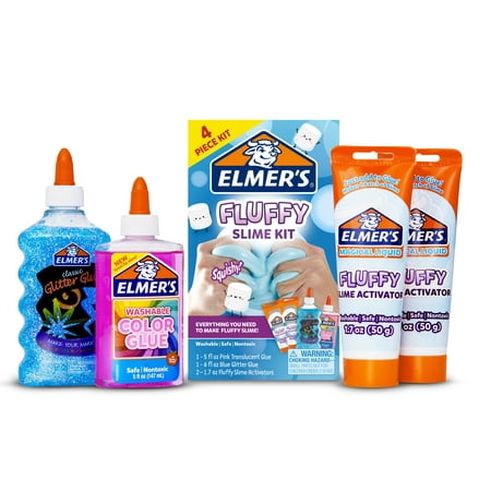 Elmer’s Fluffy Slime Kit Includes Elmer’s Translucent Color Glue Elmer’s Glitter Glue Elmer’s Fluffy Slime Activator 4 Count