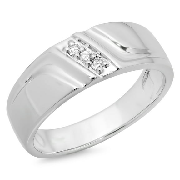 0.12 Carat (ctw) 18K White Gold Round White Diamond Men's 3 Stone Wedding Anniversary Band