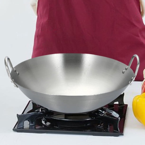 Sartén wok de acero inoxidable, utensilios de cocina, accesorios plateados, sartén resistente, fondo plano para cocinar al , guisar, cocinar por Diámetro 26cm