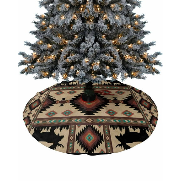 Southwestern Brown Christmas Tree Skirt 48 Inches Large Christmas Skirt Tree, Farmhouse Animals Forest Vintage Tree Skirt Christmas Decorations for Fireplace Party Holidays Indoor Outdoor