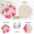 thumbnail image 4 of Haosy Set of 6 Drink Woven Coaster with Holder Heat Resistant Non-Slip Bar Coasters 4 Inches Pink White Hand Drawn Hearts, 4 of 7