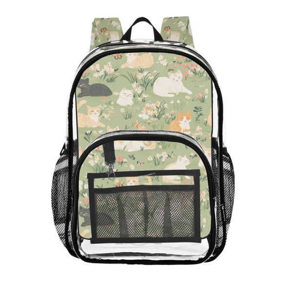 ALAZA Clear Backpack Cat Flowers PVC Transparent BookBag