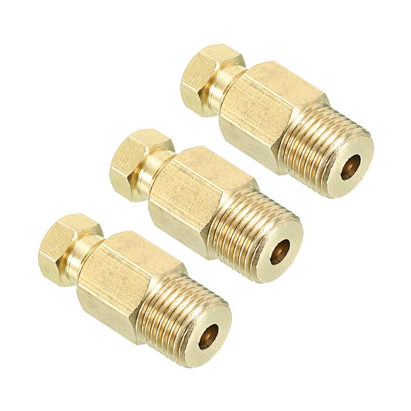 4mm Tube OD 1/8 BSP Male Thread Brass Tube Compression Fitting Connector, Gold Tone 3 Pack