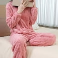 thumbnail image 5 of TEAJOPSUU Women's Fuzzy Pajamas Set Fall Winter Loose Solid Color Sleepwear Thick Velvet Plush Soft Fluffy Pajamas Sets Pink A, 5 of 7