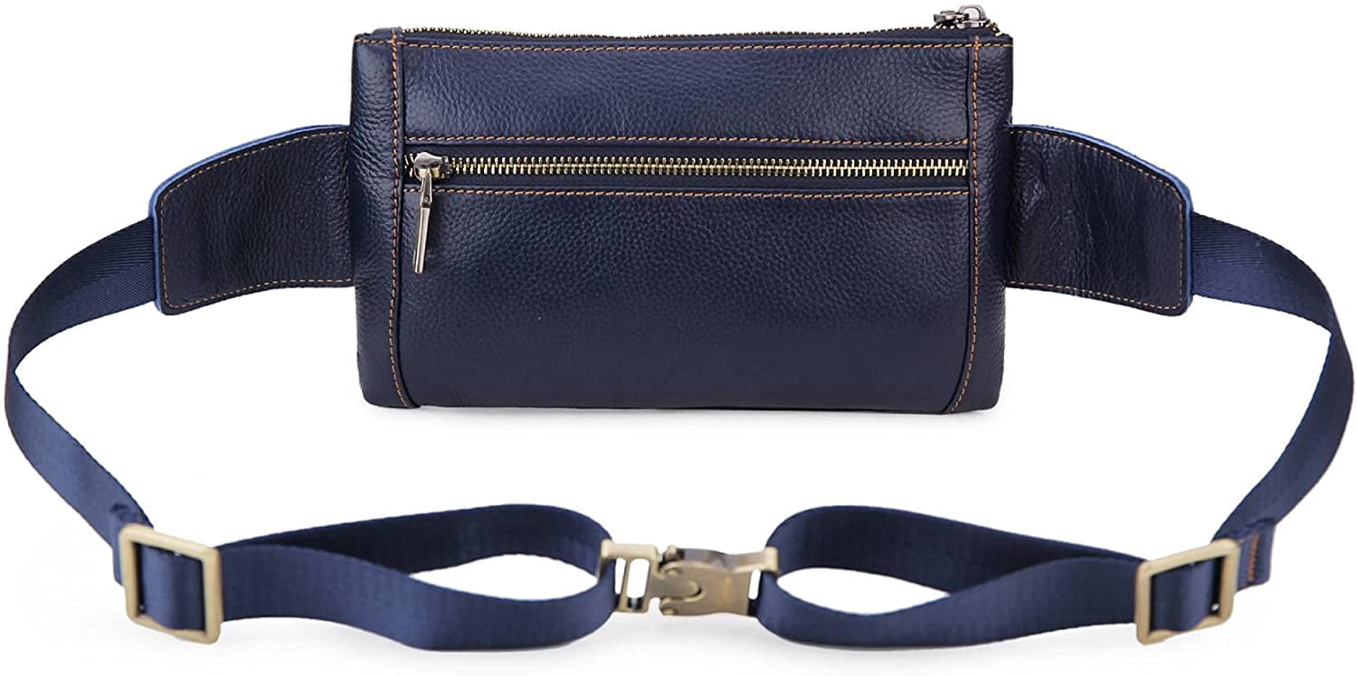 Loyofun Unisex Brown Genuine Leather Waist Bag Messenger Fanny Pack Bum Bag For Men Women Travel Sports Running Hiking
