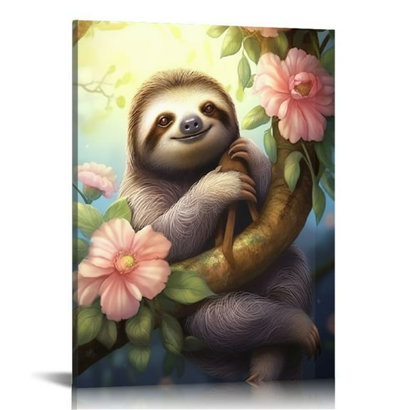 JRXY Sloth Canvas Wall Art Painting Scenery Artwork Picture for Living Room Bedroom Home Office Wall Decor 12x16 in