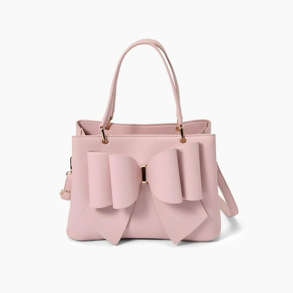 Like Dreams Women's Vegan Leather Adjustable Detachable Strap Jenna Bow Satchel, Blush
