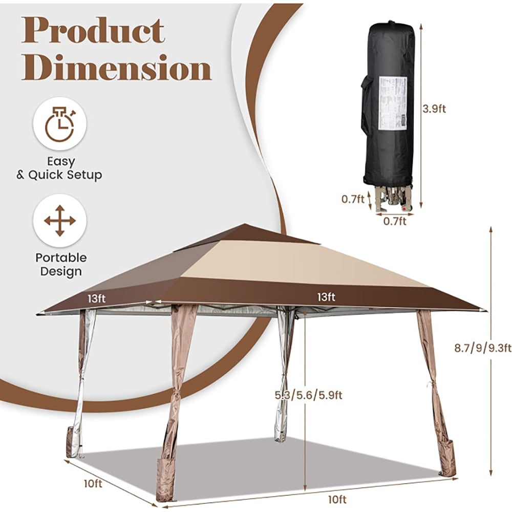 Aimee Lii 13 x 13 Feet Pop-Up Feet Patio Gazebo with Wheels, Backyard Canopy Gazebo for Party Camping BBQ Events, Coffee