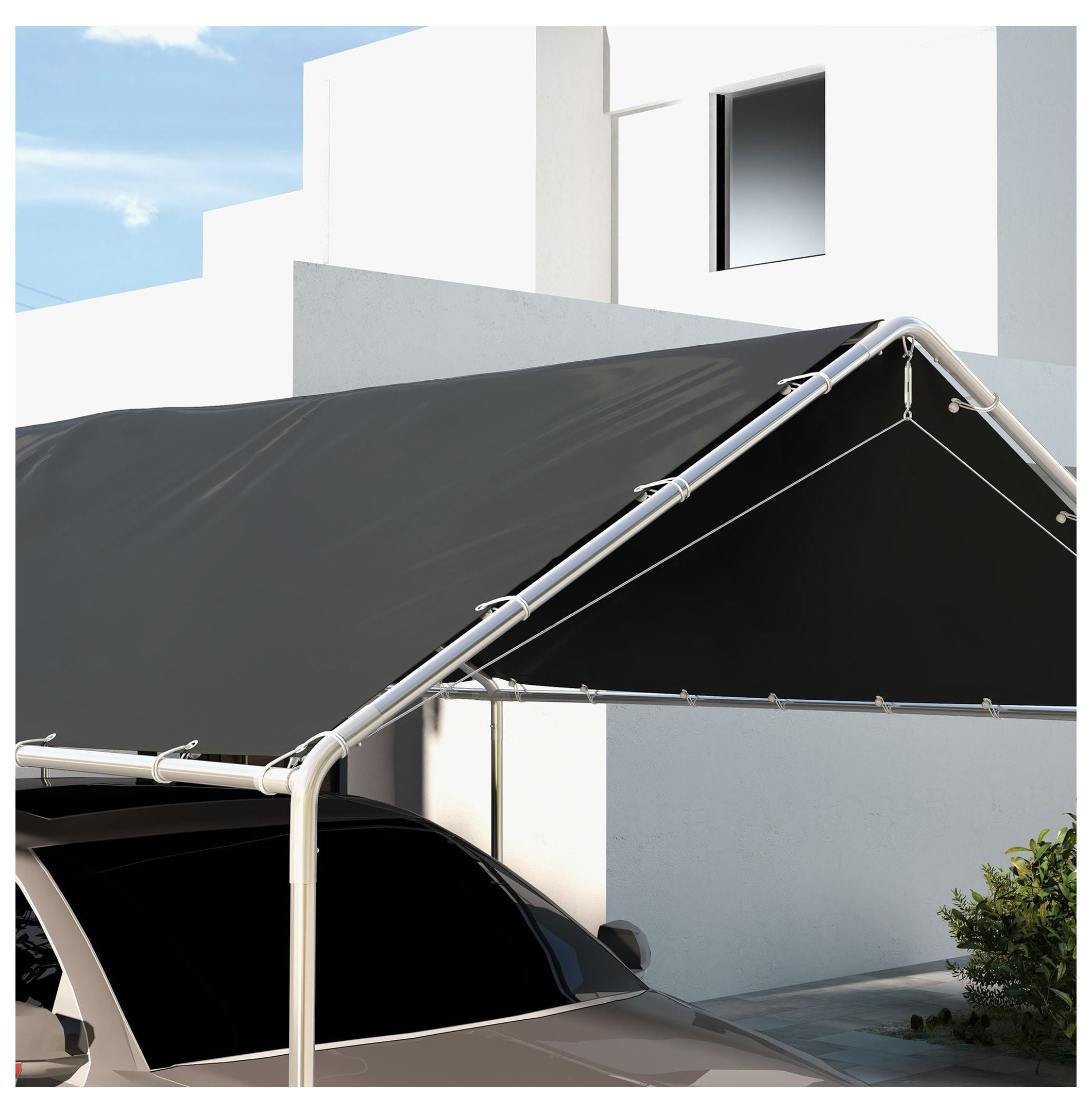 10x20ft Carport Canopy Replacement - UV Resistant - Charcoal - with Bungee Cords - Fits 84C-159 Series - Outdoor Car Cover