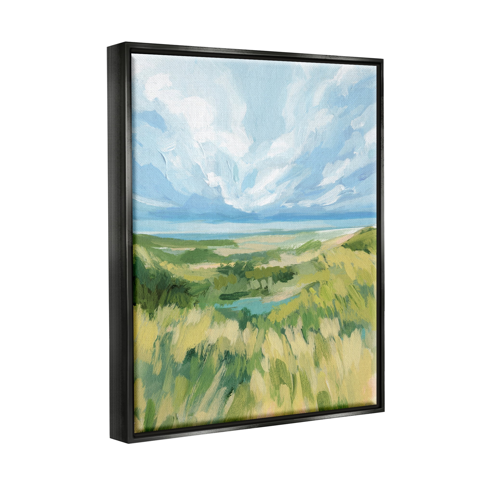 Stupell Coastal Grassy Dunes Landscape Landscape Painting Black Floater Framed Art Print Wall Art