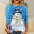 thumbnail image 2 of IROINID Chemises de Noël en Solde pour Femmes Blouse à Manches Longues Col Rond Imprimé, Bleu, 2 of 6