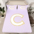 thumbnail image 2 of Feelyou Chic Purple Stripes Full Size Sheets for Child, Dreamy Initial C Letter Bed Sheets, Kawaii Cartoon Theme Sheet Sets, Luxury Bedroom Decor, 4pcs, 2 of 7